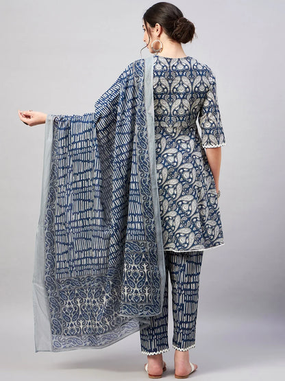 winered-woman-blue-kurta-set-paisley-print-flared-short-kurta