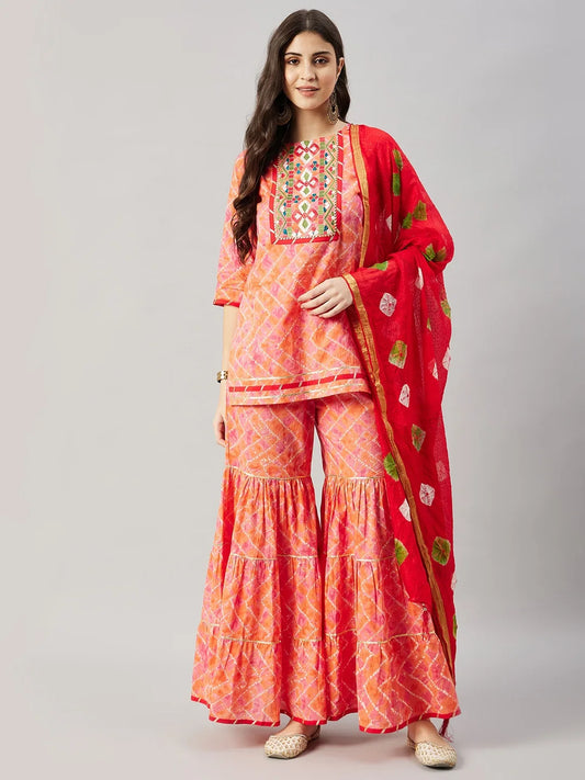 winered-woman-orange-cotton-kurta-set-with-neck-embroiderey-sharara-set