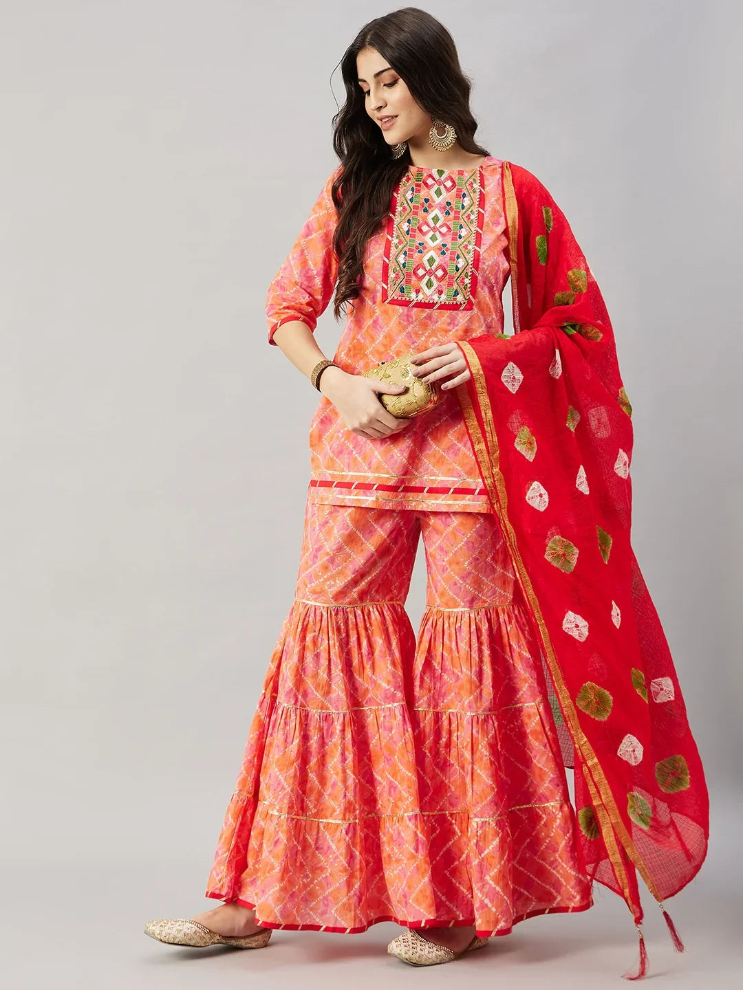 winered-woman-orange-cotton-kurta-set-with-neck-embroiderey-sharara-set