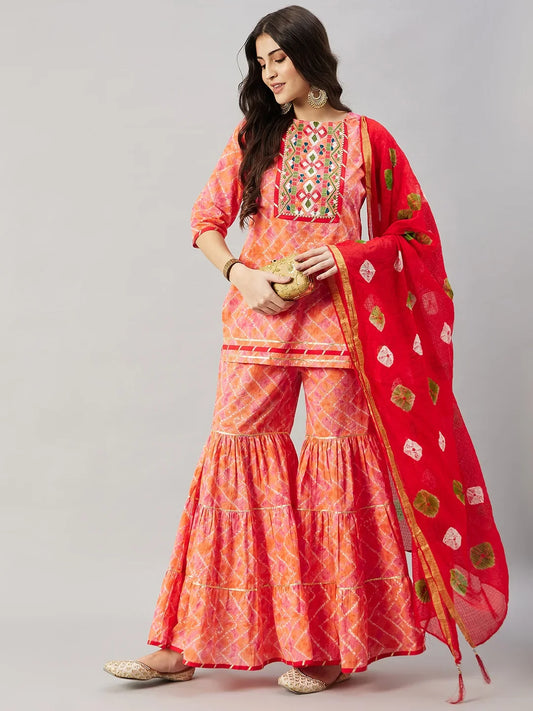 winered-woman-orange-cotton-kurta-set-with-neck-embroiderey-sharara-set