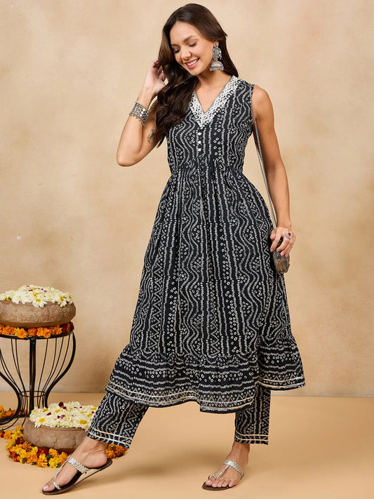 winered-black-bandhej-embroidered-cotton-stitched-straight-kurta-set-with-palazzo