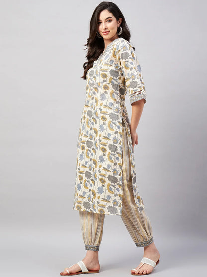 winered-woman-off-white-botanical-print-kurta-set