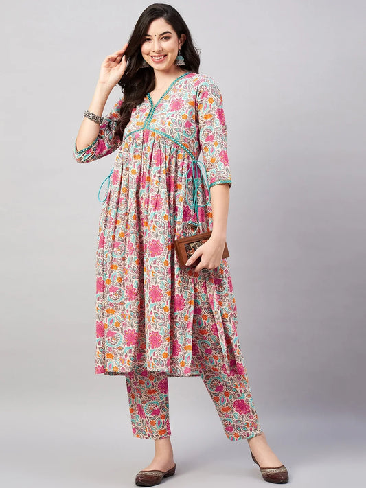 winered-woman-multicolor-print-mirror-work-kurta-set