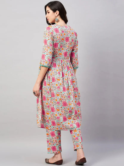 winered-woman-multicolor-print-mirror-work-kurta-set