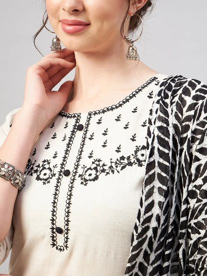 winered-cotton-kurta-set-for-women-with-black-embroidery-and-cotton-dupatta