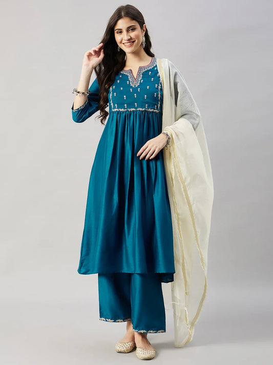 winered-woman-navy-blue-floral-print-naira-cut-kurta-sets