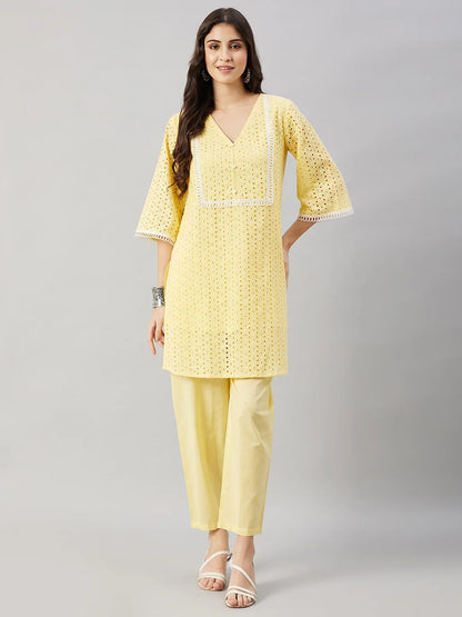 winered-woman-yellow-kurta-set-with-shiffli-lace-detailing