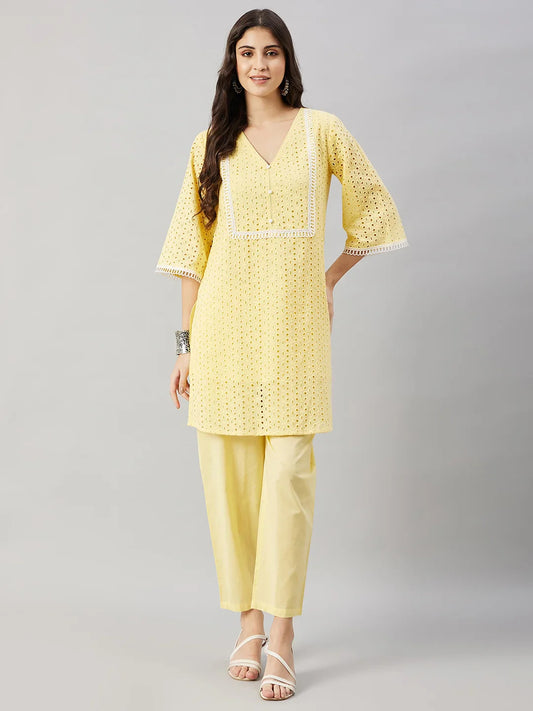 winered-woman-yellow-kurta-set-with-shiffli-lace-detailing