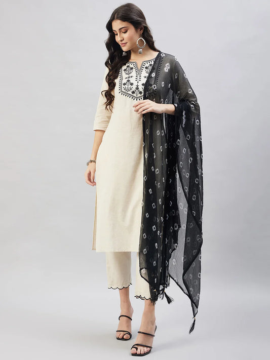 winered-beige-black-kurta-set-for-women-mirror-embroidery-with-chiffon-dupatta