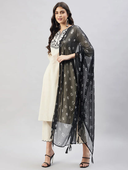 winered-beige-black-kurta-set-for-women-mirror-embroidery-with-chiffon-dupatta