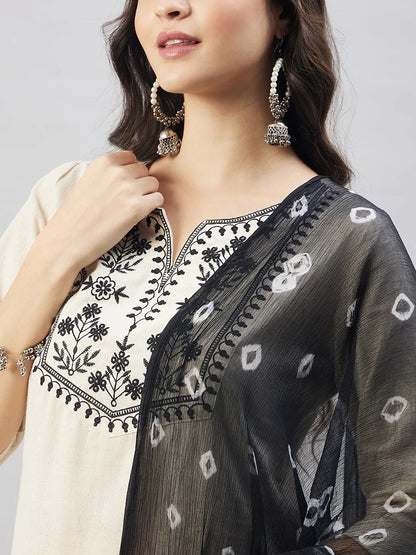 winered-beige-black-kurta-set-for-women-mirror-embroidery-with-chiffon-dupatta