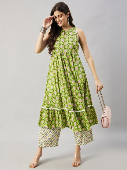 winered-woman-cotton-green-kurta-set-white-printed-flared