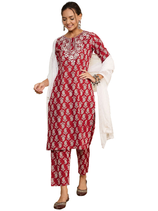 winered-woman-maroon-embriodered-kurta-set-with-dupatta