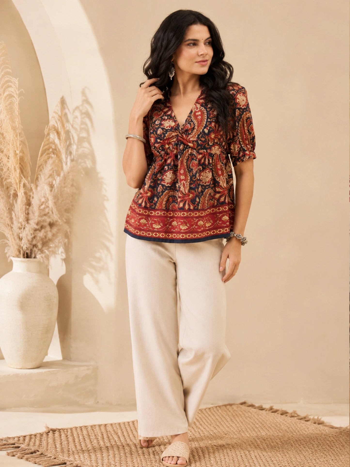 Women Yoke Twisted Peplum Top