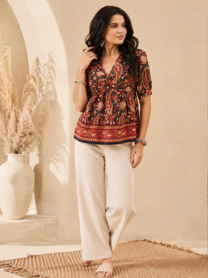 Women Yoke Twisted Peplum Top
