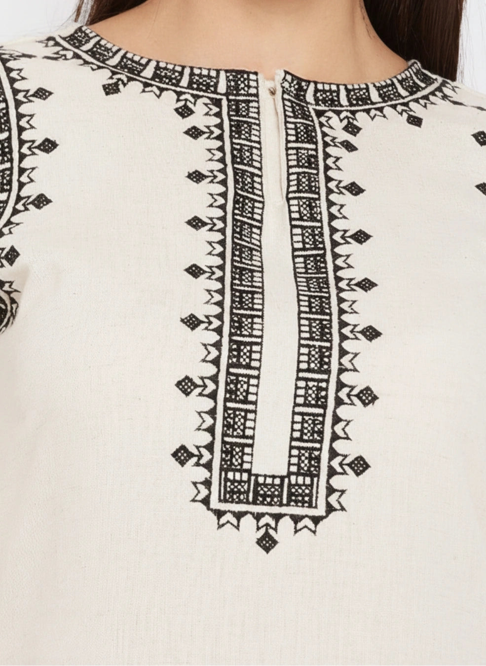 Women's Beige Embroidered Cotton Kurta Set with Dupatta