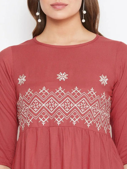 winered-red-embroidered-rayon-empire-waist-top