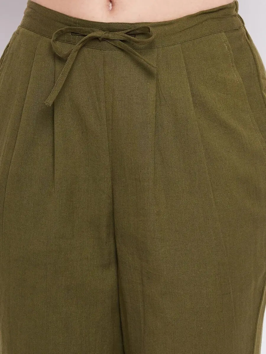 winered-olive-green-regular-fit-cotton-solid-trouser