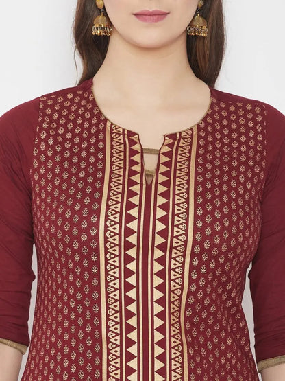 winered-maroon-straight-pure-cotton-printed-kurta