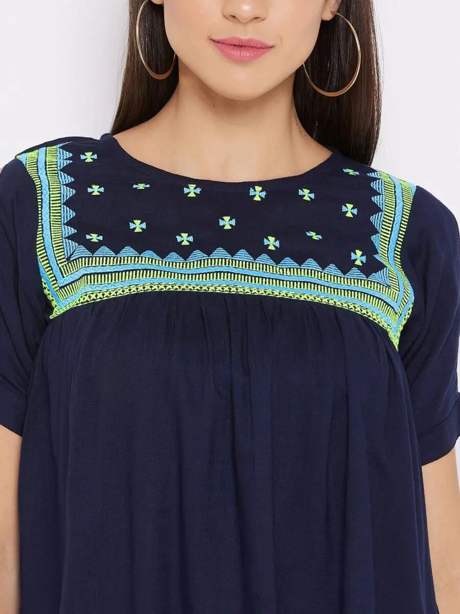 winered-navy-blue-a-line-rayon-chevron-zig-zag-top