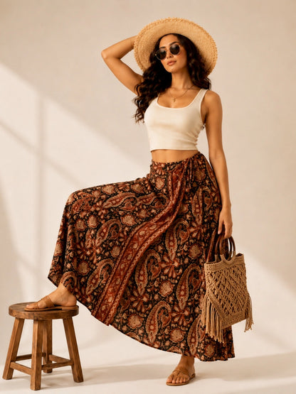 Women Paisley Print Wrap Skirt