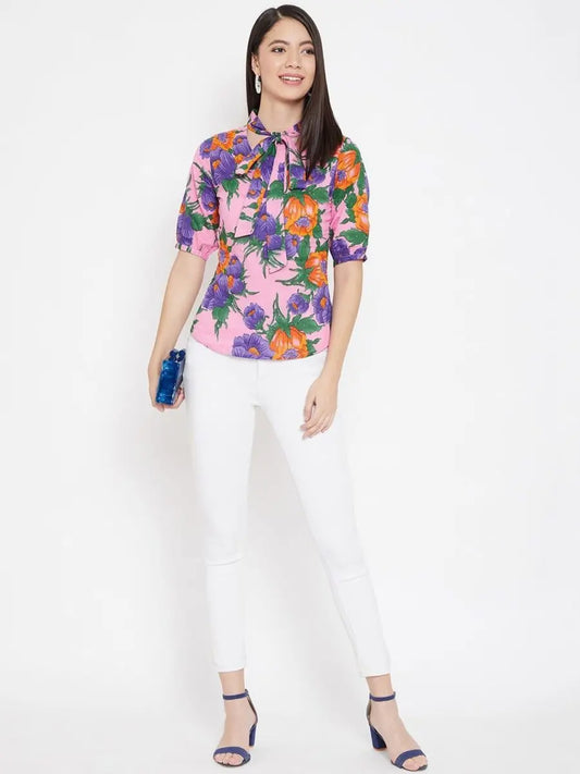 winered-pink-floral-print-cotton-regular-top