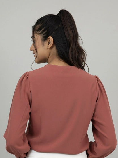 Women Pink Collared Shirt with Contrast Embriodery