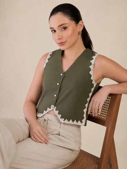 Women Olive Green Vest Top