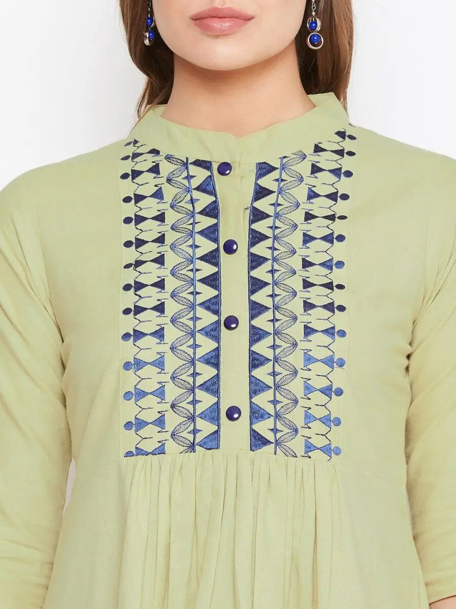 winered-light-green-embroidered-cotton-empire-waist-top