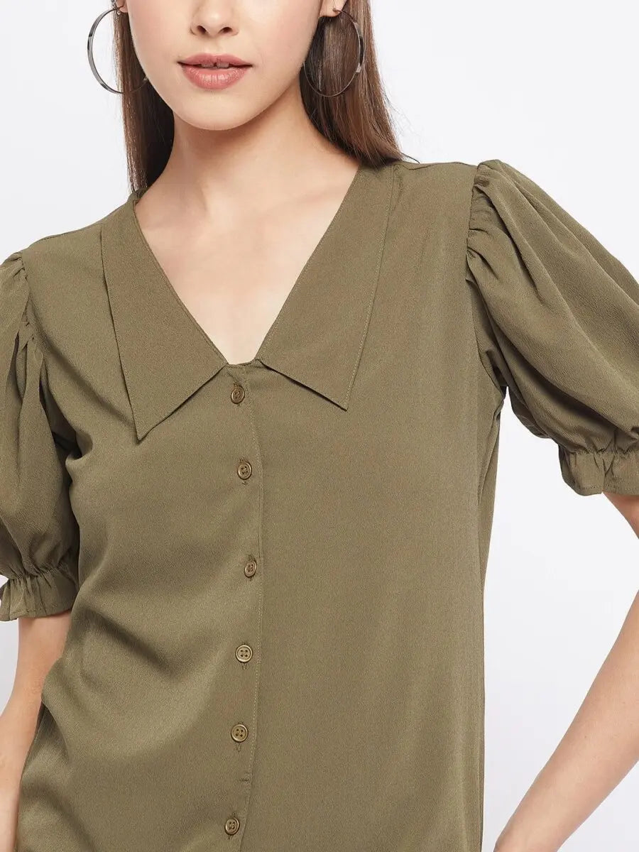 winered-dark-green-solid-polyester-shirt-style-top