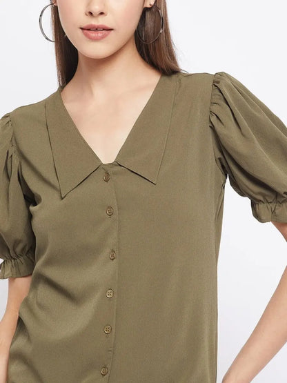 winered-dark-green-solid-polyester-shirt-style-top