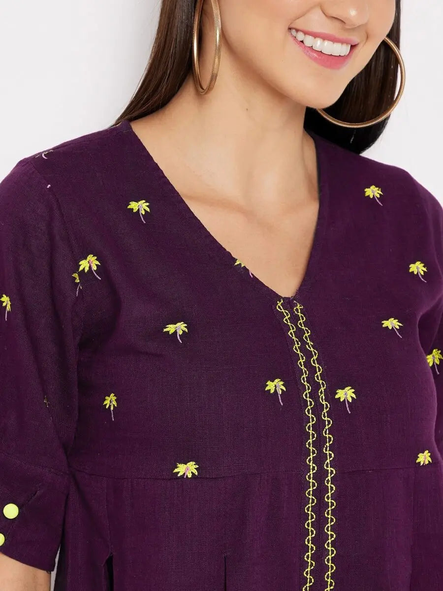 winered-purple-a-line-cotton-embroidered-top