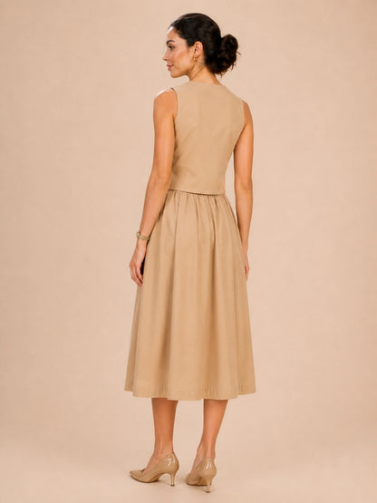 Women Beige Vest & Skirt Co-ord Set
