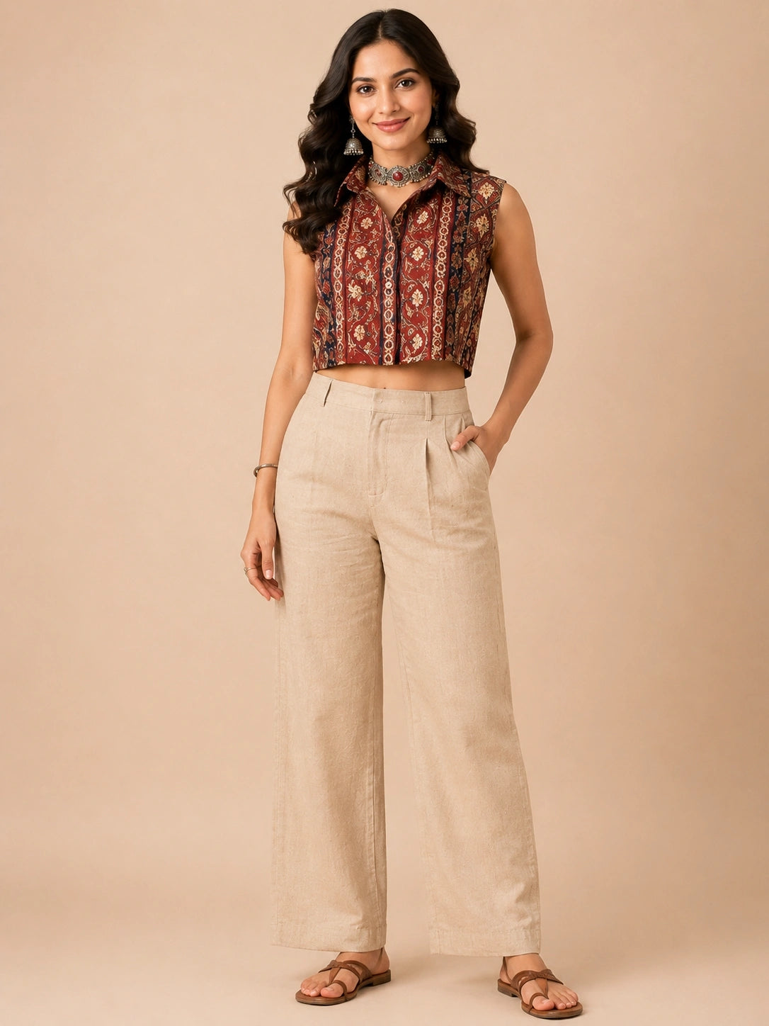 Women Printed Sleeveless Shirt Crop Top