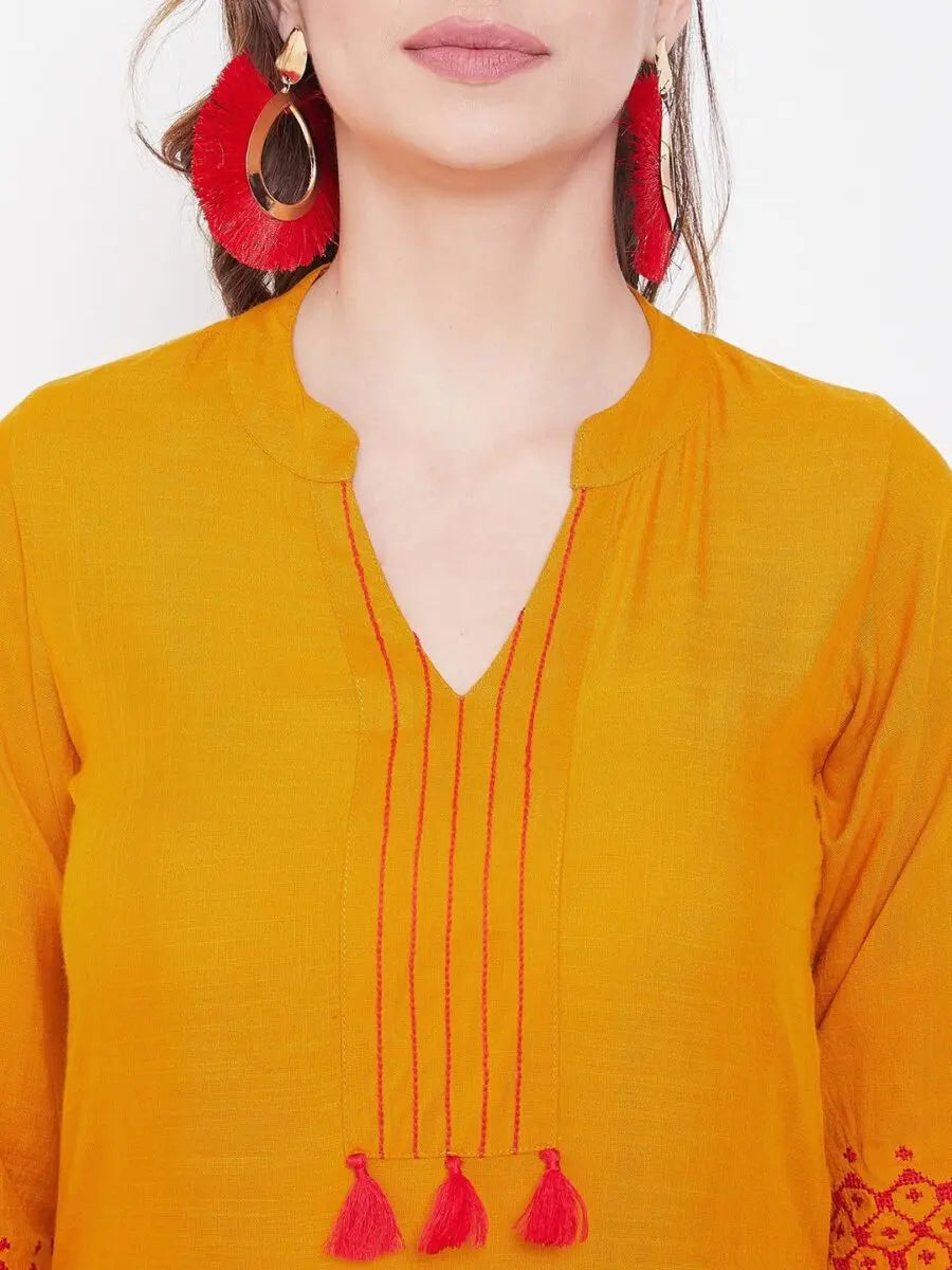 winered-mustard-straight-rayon-embroidered-kurta