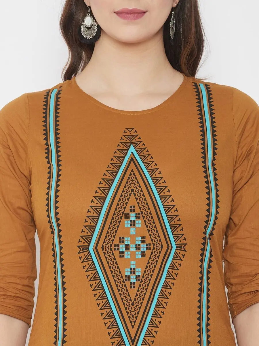winered-brown-straight-pure-cotton-printed-kurta