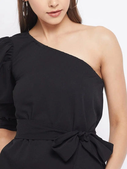 winered-black-solid-polyester-asymmetric-top