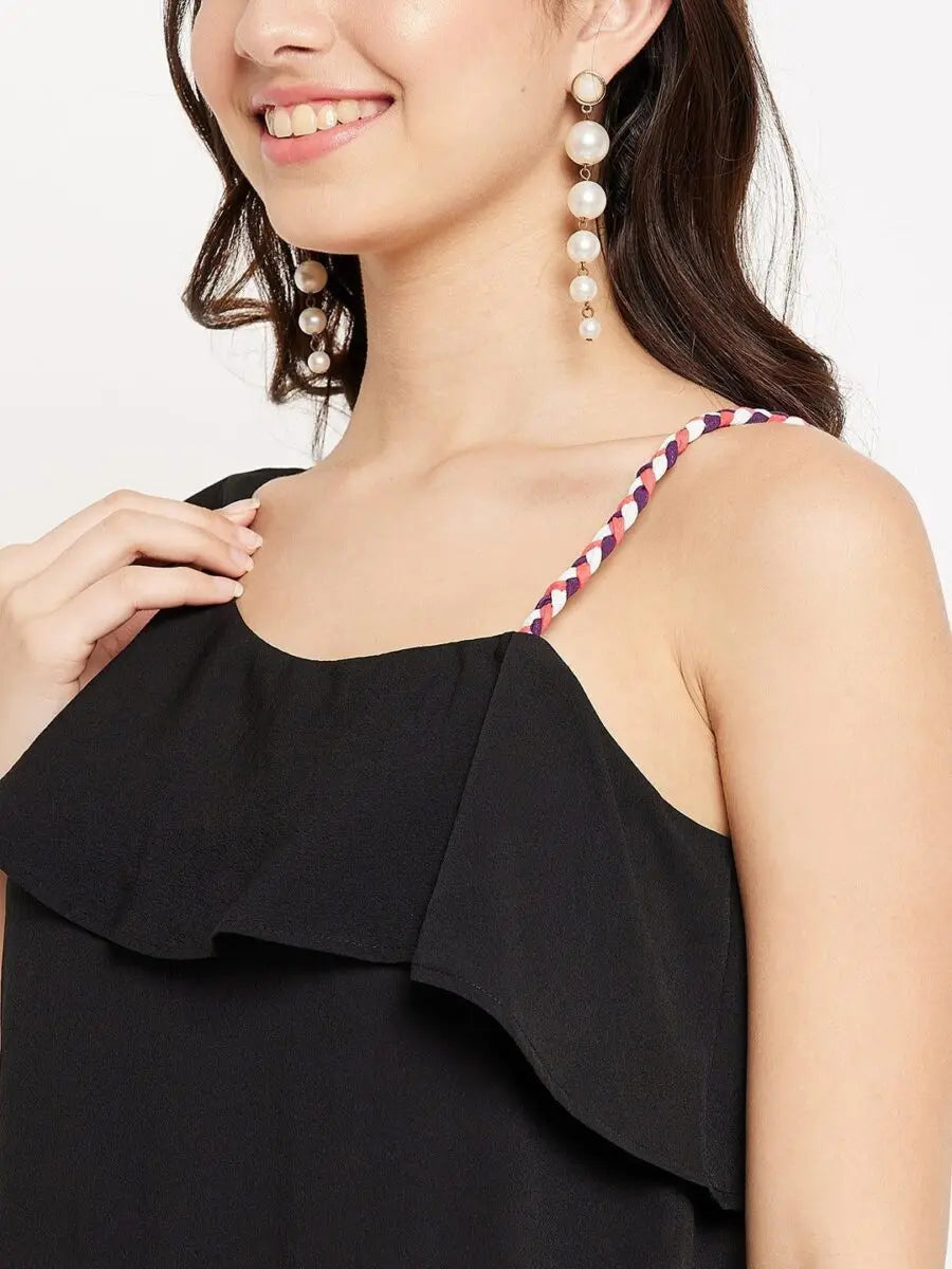 winered-coloured-strap-ruffle-neck-top