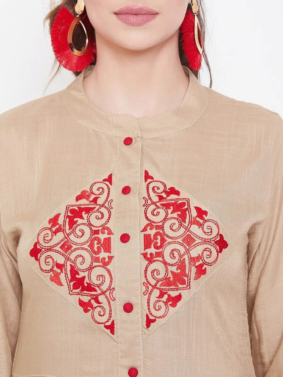 winered-beige-a-line-rayon-embroidered-kurta