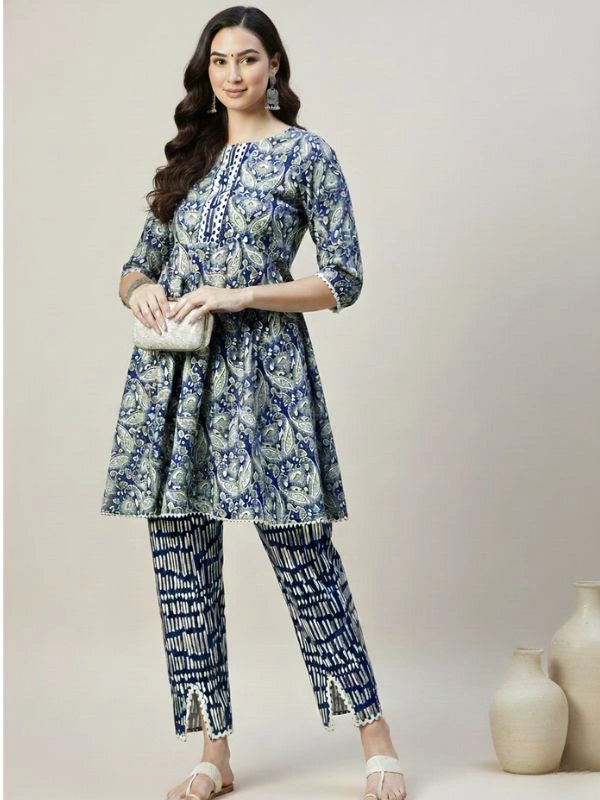 Women's Indigo Ethnic Coord Set
