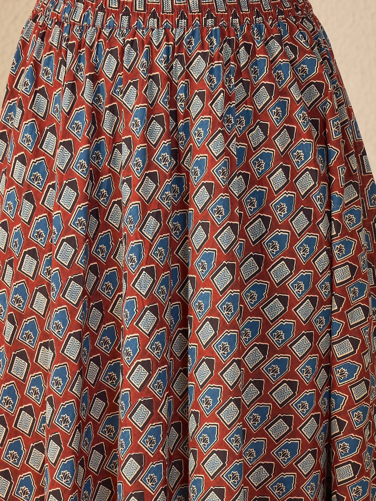 Women Brown Ethnic Printed Cotton Maxi Skirt