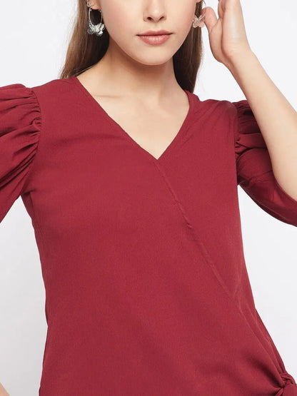 winered-maroon-solid-polyester-wrap-top