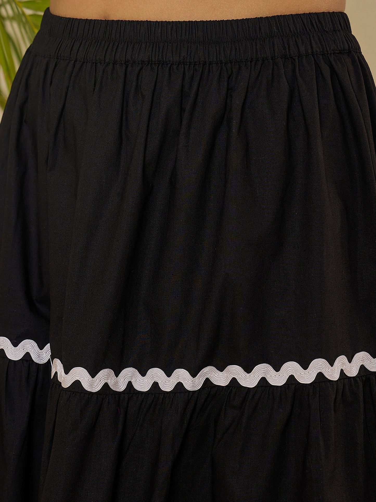 Black Cotton Lace Detailing Crop Top with Skirt Co-ord Set