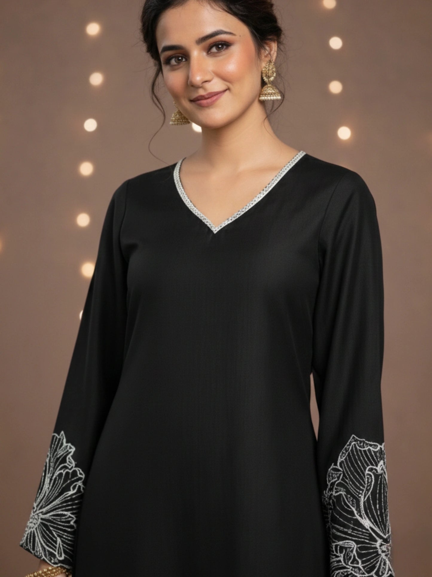Women's Black Embroidered Kurti & Farshi Salwar set