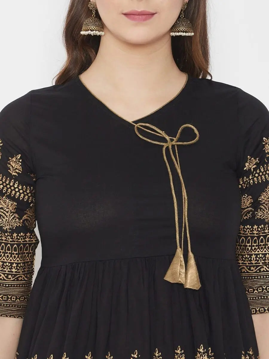 winered-black-flared-cotton-printed-top