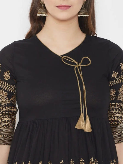 winered-black-flared-cotton-printed-top