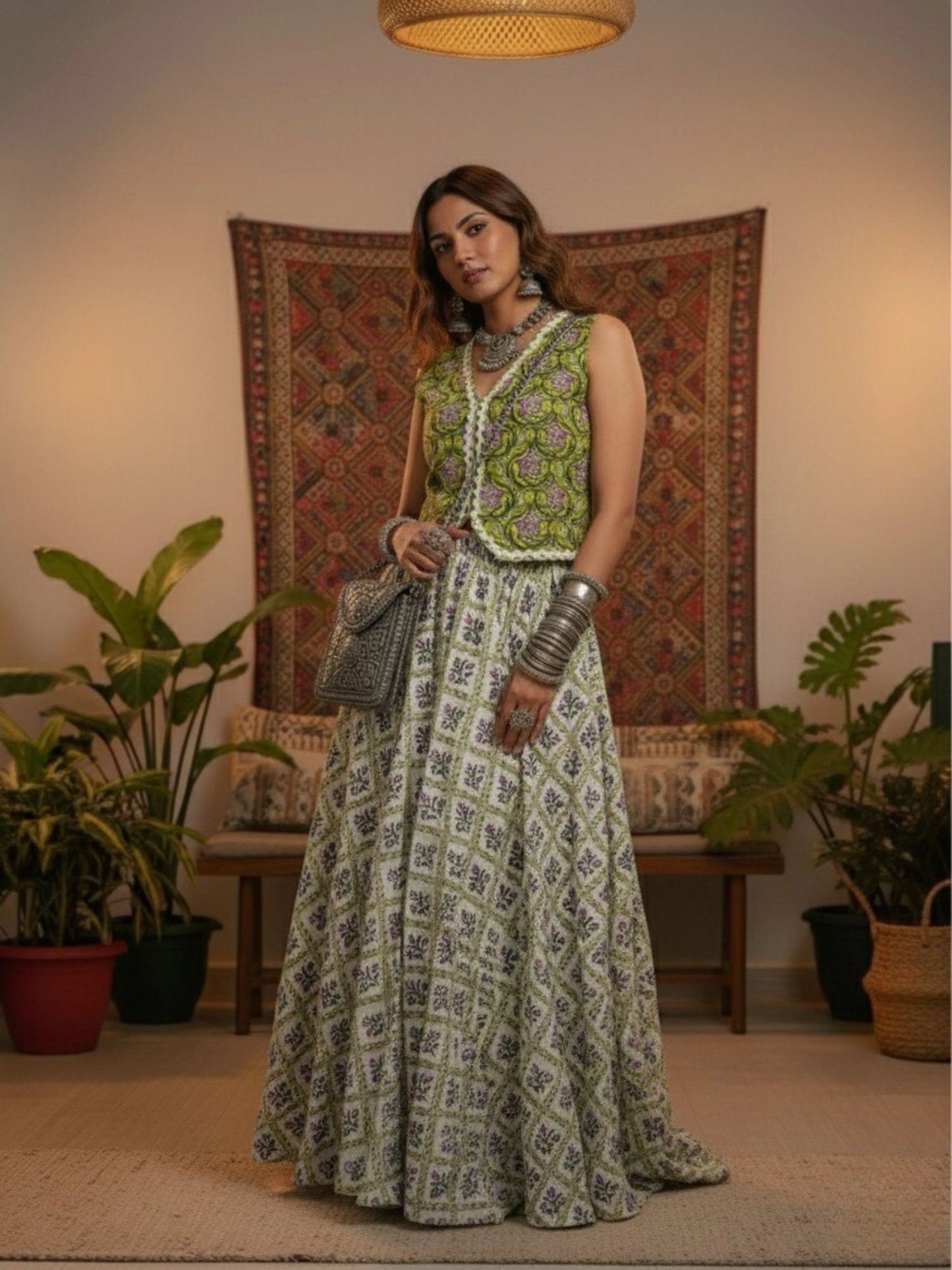 Women White Ethnic Printed Cotton Maxi Skirt