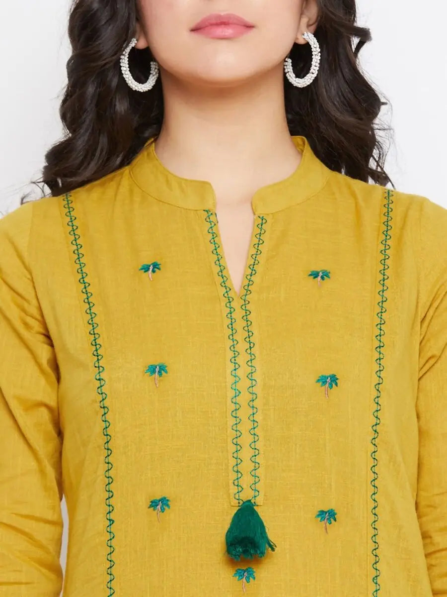 winered-mustard-yellow-straight-cotton-embroidered-kurta