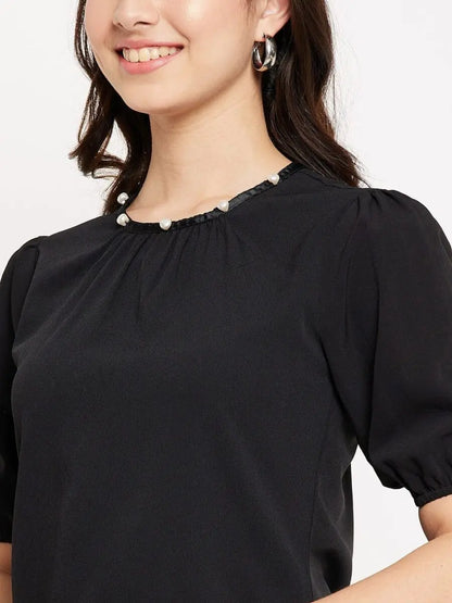 winered-pearl-gathered-neck-puff-sleeve-top