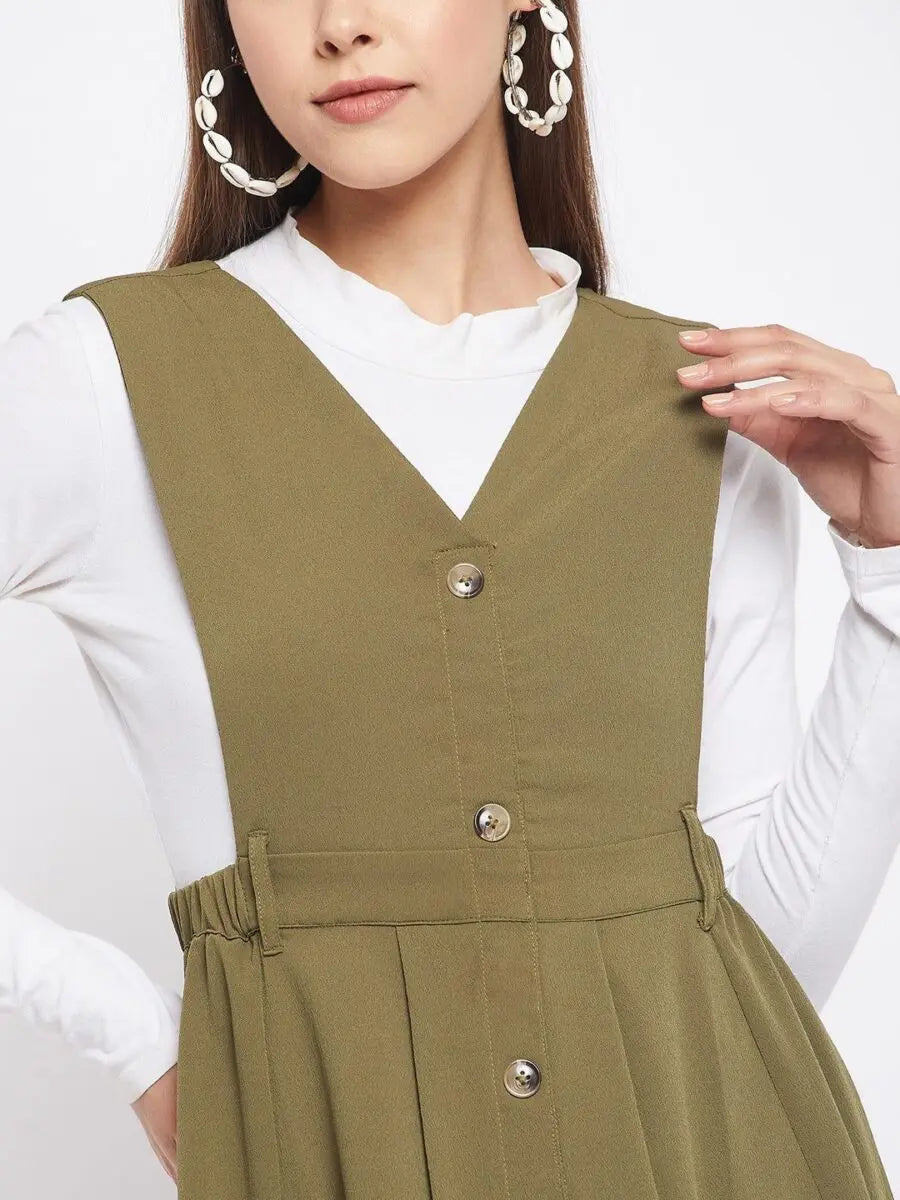 winered-green-pinafore-crepe-solid-dress